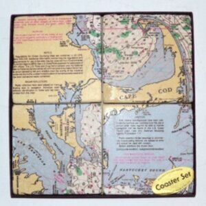 Set Of 4 Coasters Boxed Imported Marble Cape Cod Nantucket Martha's Vineyard